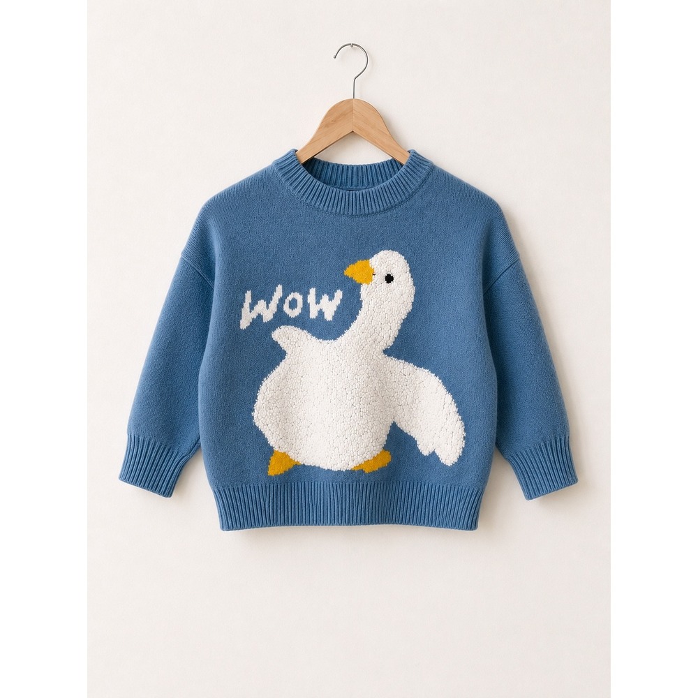 Aelfric Eden Wow Duck Jacquard Sweater‎ Blue S Boxy Graphic Knit Cottagecore